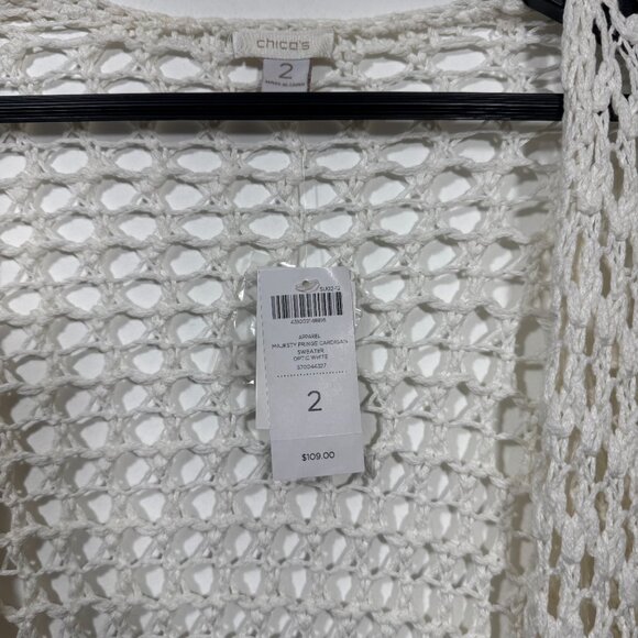Chico’s Knitted Crochet Fringe Boho  Cardigan Size 2 US L Linen Blend Beach - Picture 5 of 5